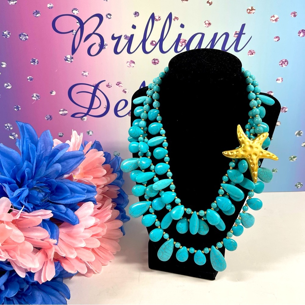 🌟PRICE FIRM HOST PICK STUNNING TURQUOISE STARFISH NECKLACE